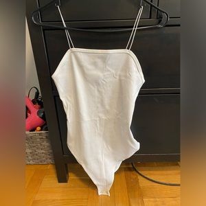 Wild Fable white spaghetti strap ribbed bodysuit with snap closure